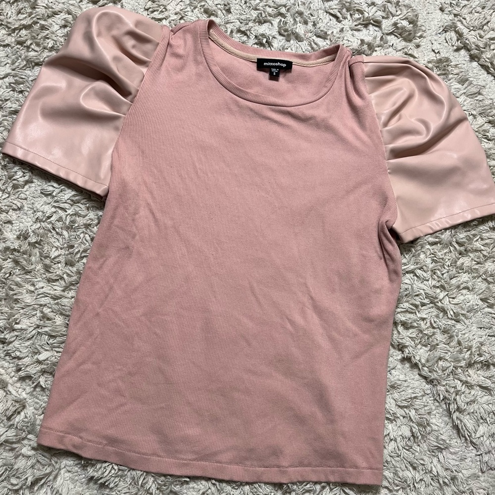 Mittoshop faux leather puffed short sleeve top